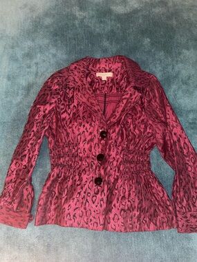 Women’s Maroon Animal-Print Button Jacket